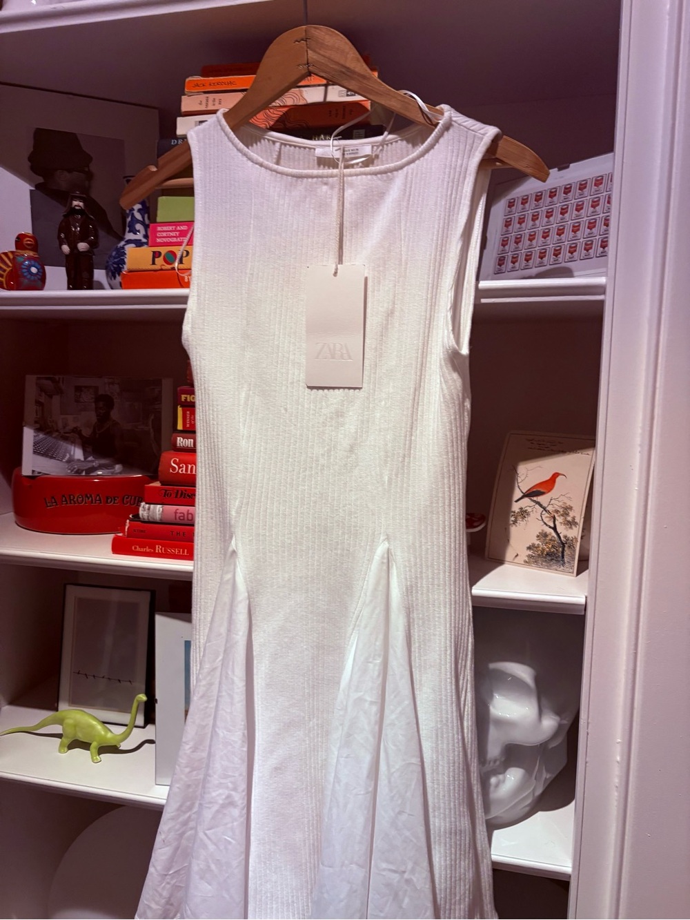 ZARA White Sleeveless Ribbed Flared Dress